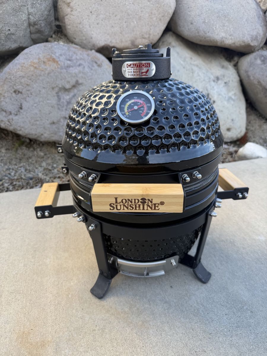 London Sunshine 13” Kamado Grill Black Ceramic Portable BBQ Smoker
