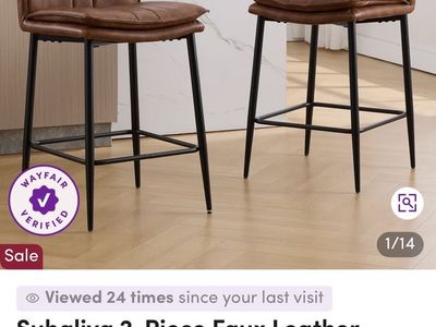 George Oliver Suhaliya 2-Piece Faux Leather Counter Stool Set (4 stools total), Brown