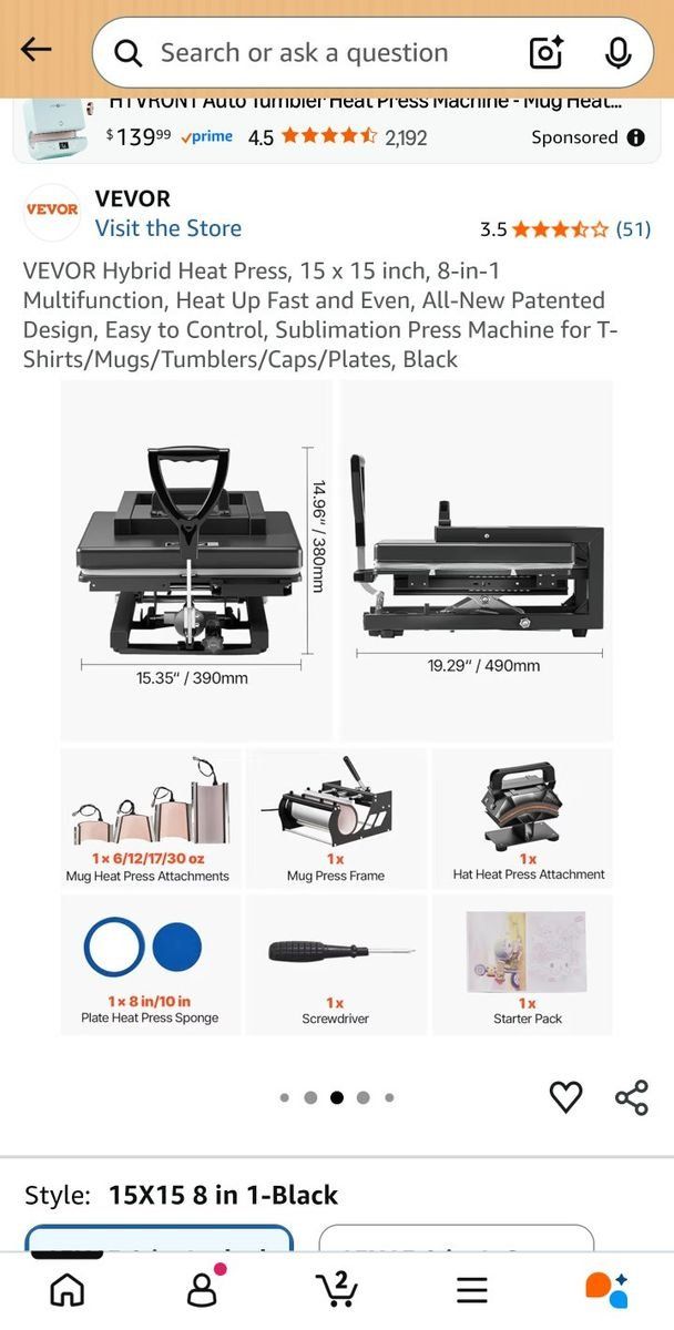 Vevor Heat Press 8 in 1 New in the Box