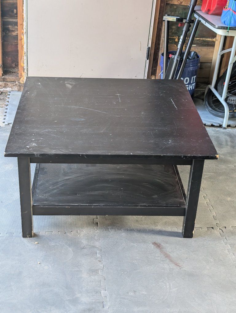 Ikea Hemnes Black Wood Square Coffee Table with Storage Shelf - 35" x 35" x 18"