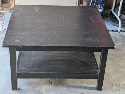 Ikea Hemnes Black Wood Square Coffee Table with Storage Shelf - 35" x 35" x 18"