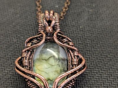 Handcrafted Wire Wrapped Labradorite Copper Heart Pendant Necklace Blue Green
