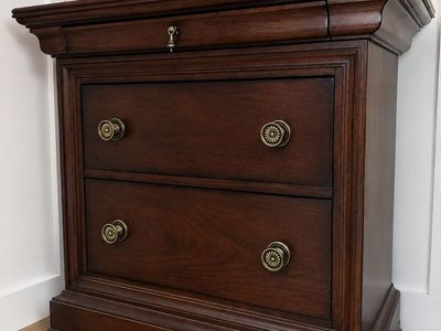 2 Classic Dark Wood Nightstand with 3 Drawers & Brass Pulls
