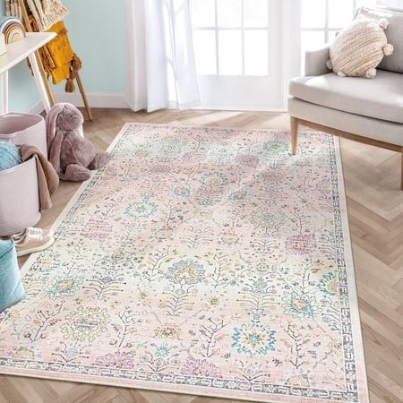 New  8'x10' Pink Boho Area Rug, 8x10ft Rugs for Bedroom Girls Large Living Room Area Rugs Soft Floral