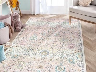 New 8'x10' Pink Boho Area Rug, 8x10ft Rugs for Bedroom Girls Large Living Room Area Rugs Soft Floral