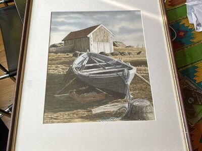 Original Nautical Scape Watercolor Painting Signed