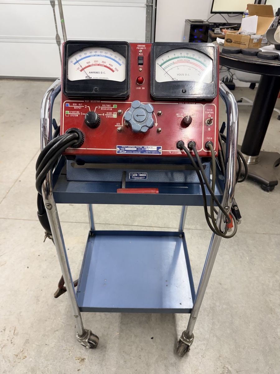 Vintage Sun Electric Volt-Ampere Tester VAT-28 w/ Original Rolling Cart - FULLY FUNCTIONAL