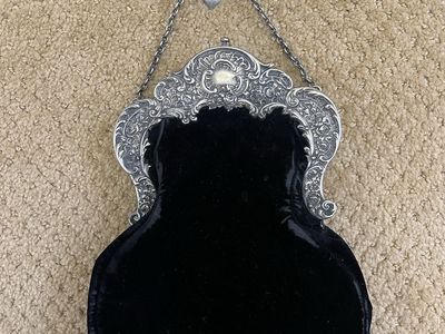 Sterling Silver, Black Velvet Purse/Handbag with Belt Hook-1800's