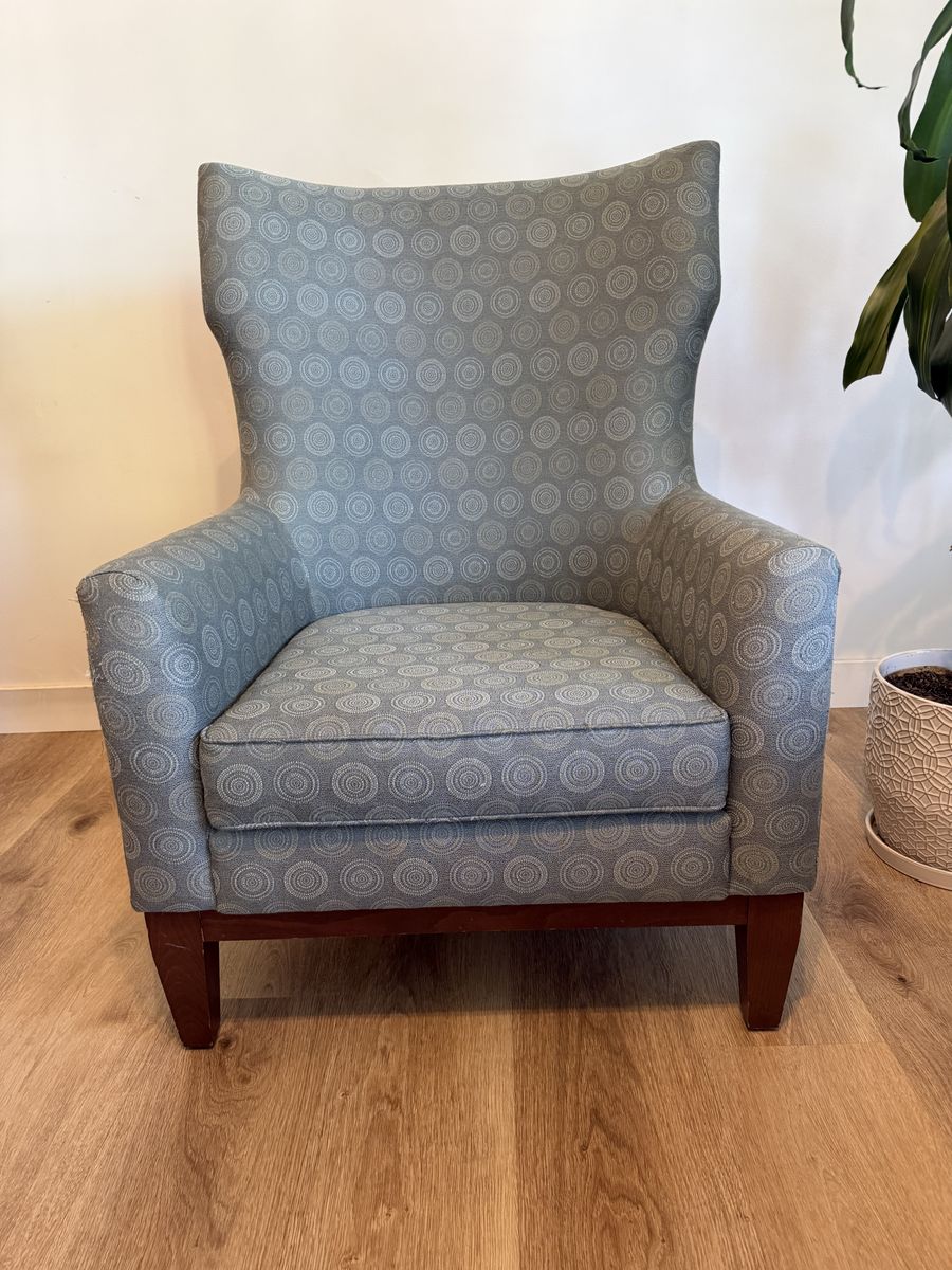 Blue Patterned Fabric Upholstered Accent Chair