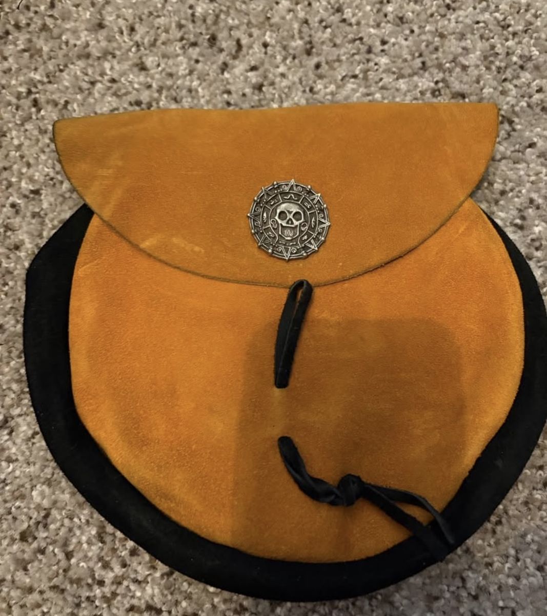 Suede Leather Pirate Medallion Belt Pouch Renaissance Faire Costume Bag