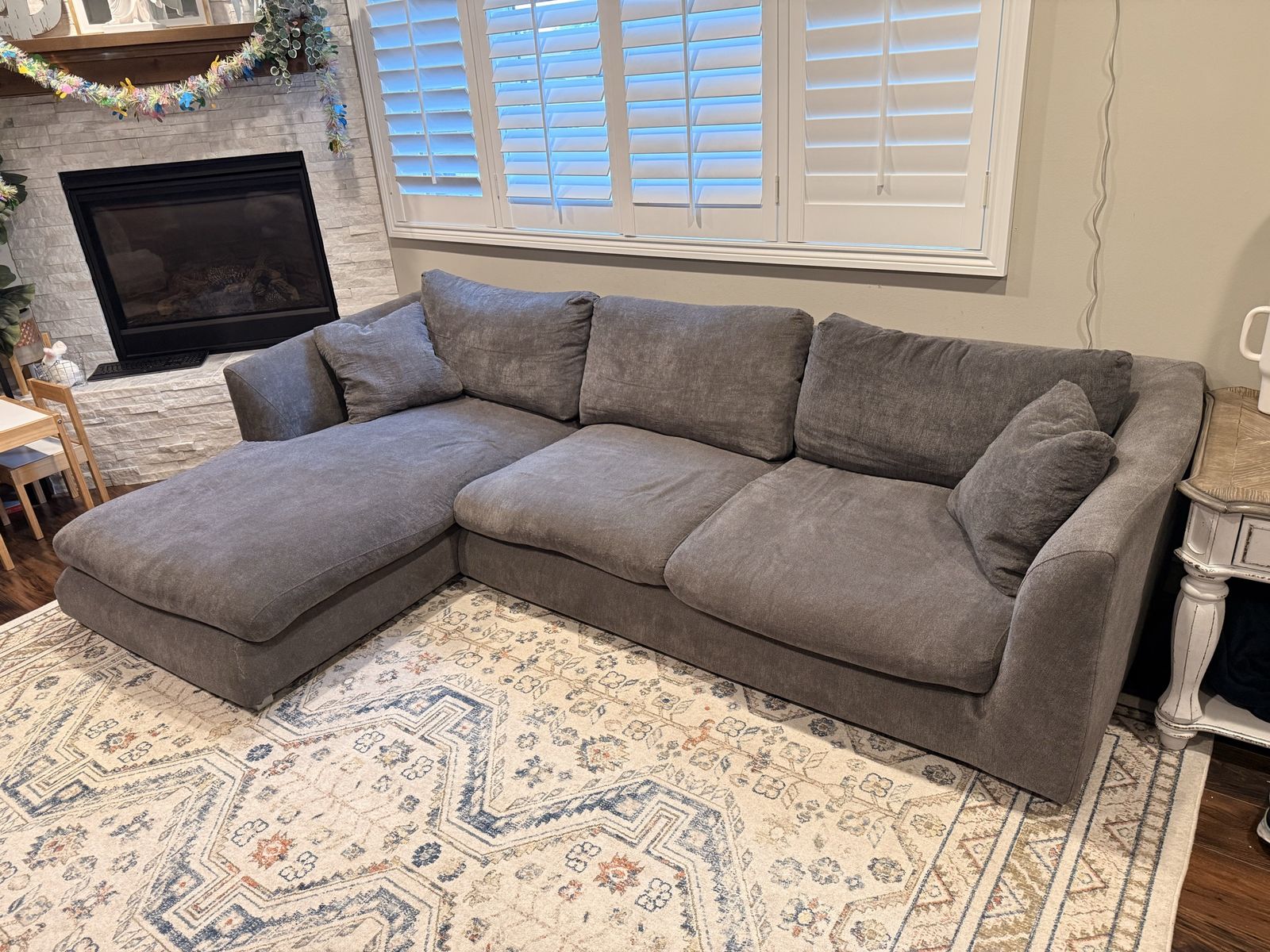 Low profile sofa with chaise