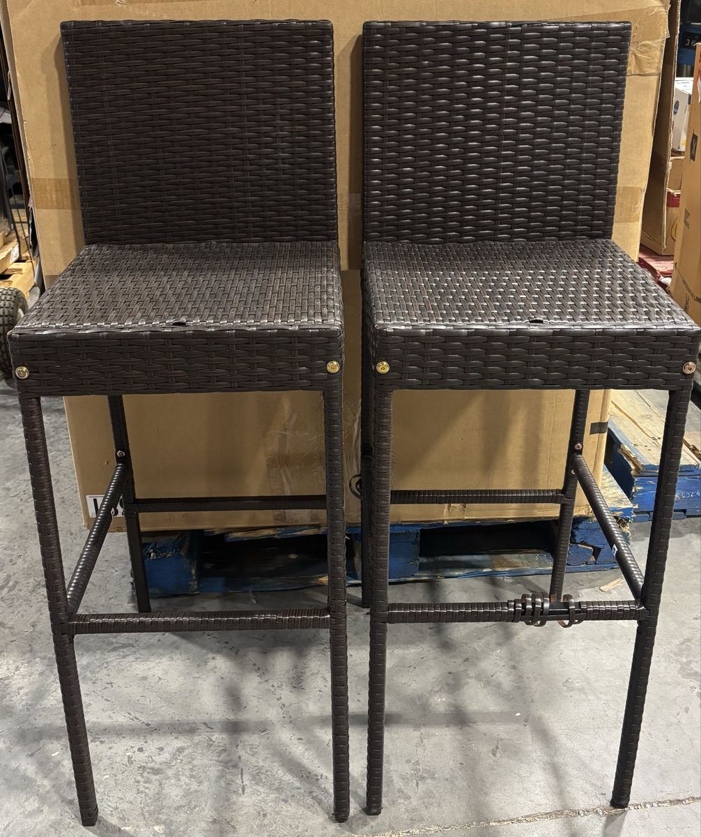 Set of Two New Rattan Bar Height Chairs 