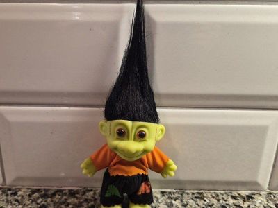 Vintage Frankenstein Troll Doll Green Skin Black Tall Hair Halloween