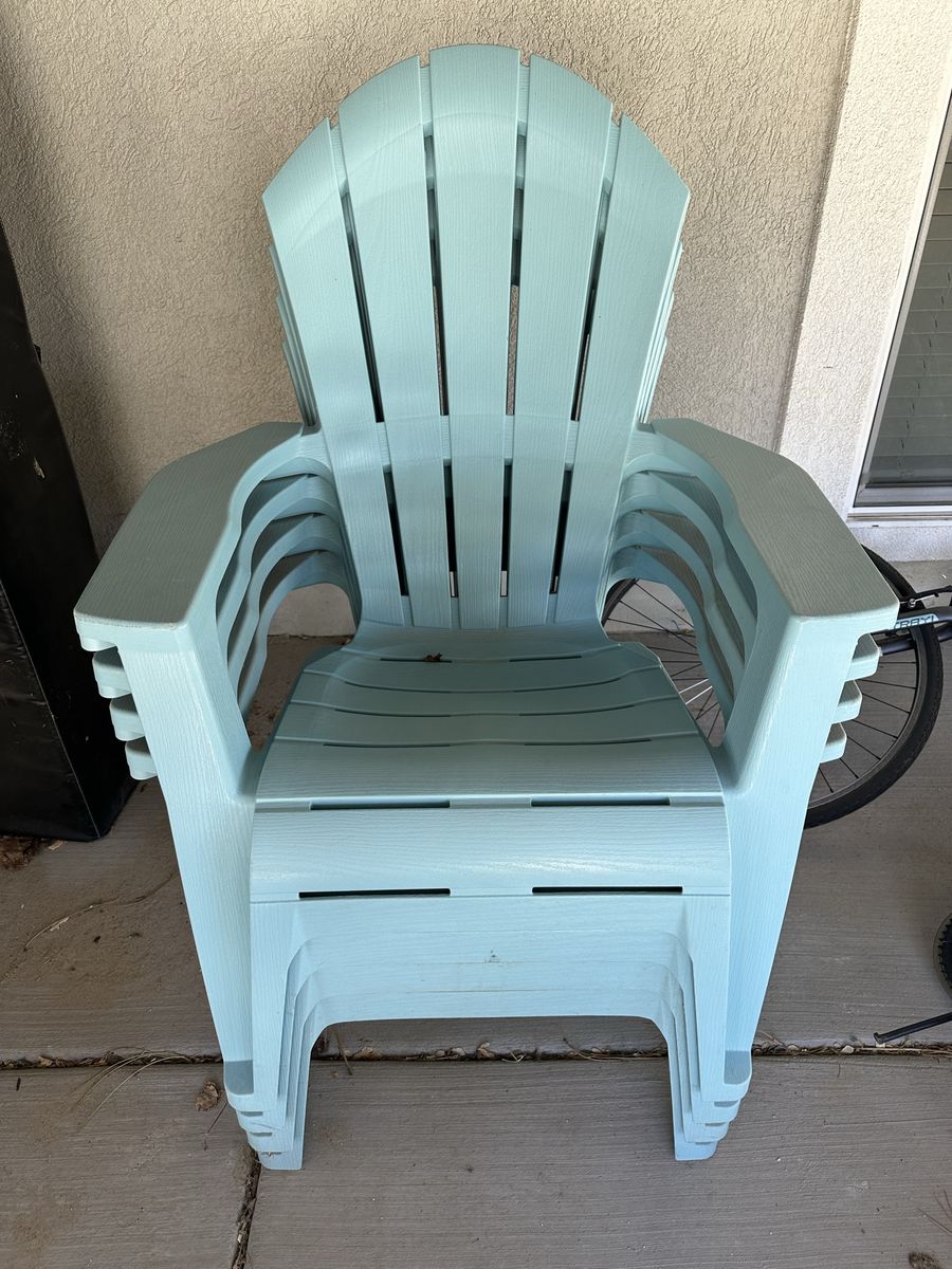 Patio Chairs - Light Blue Plastic (Stackable, Set of 4)