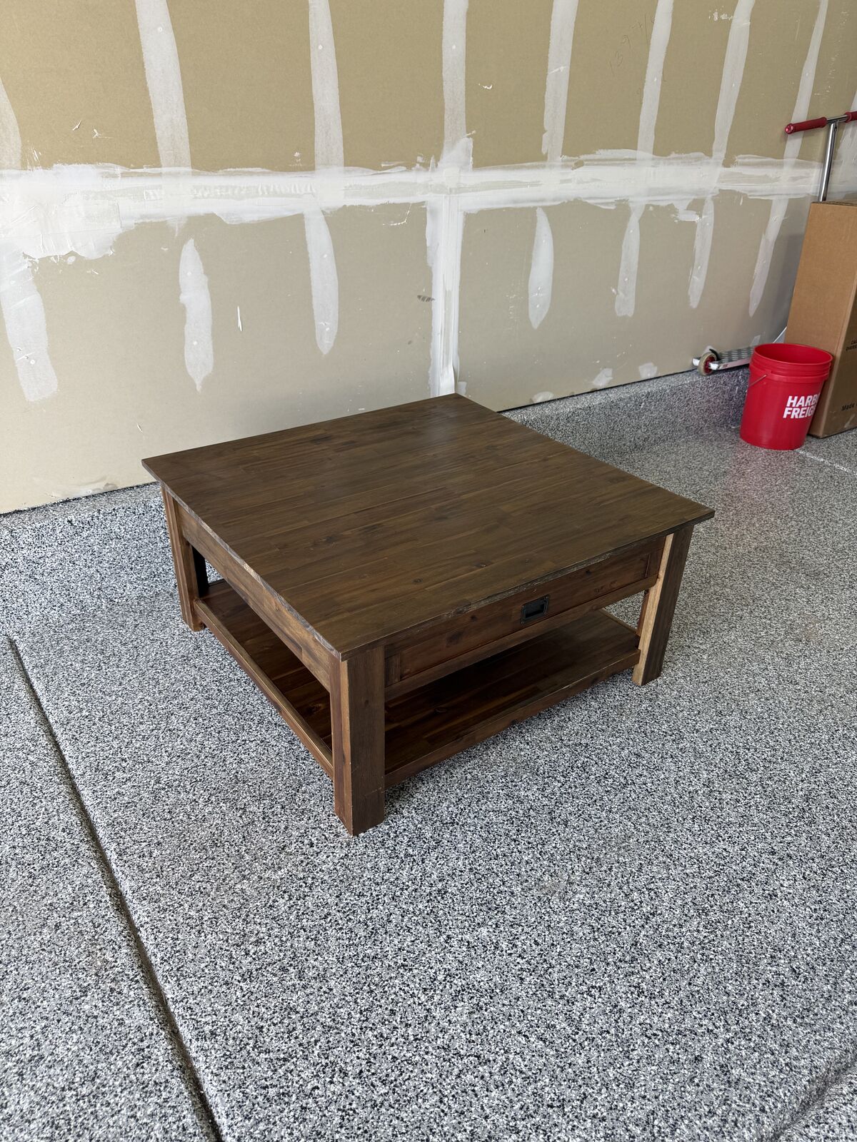 Brown coffee table with drawers