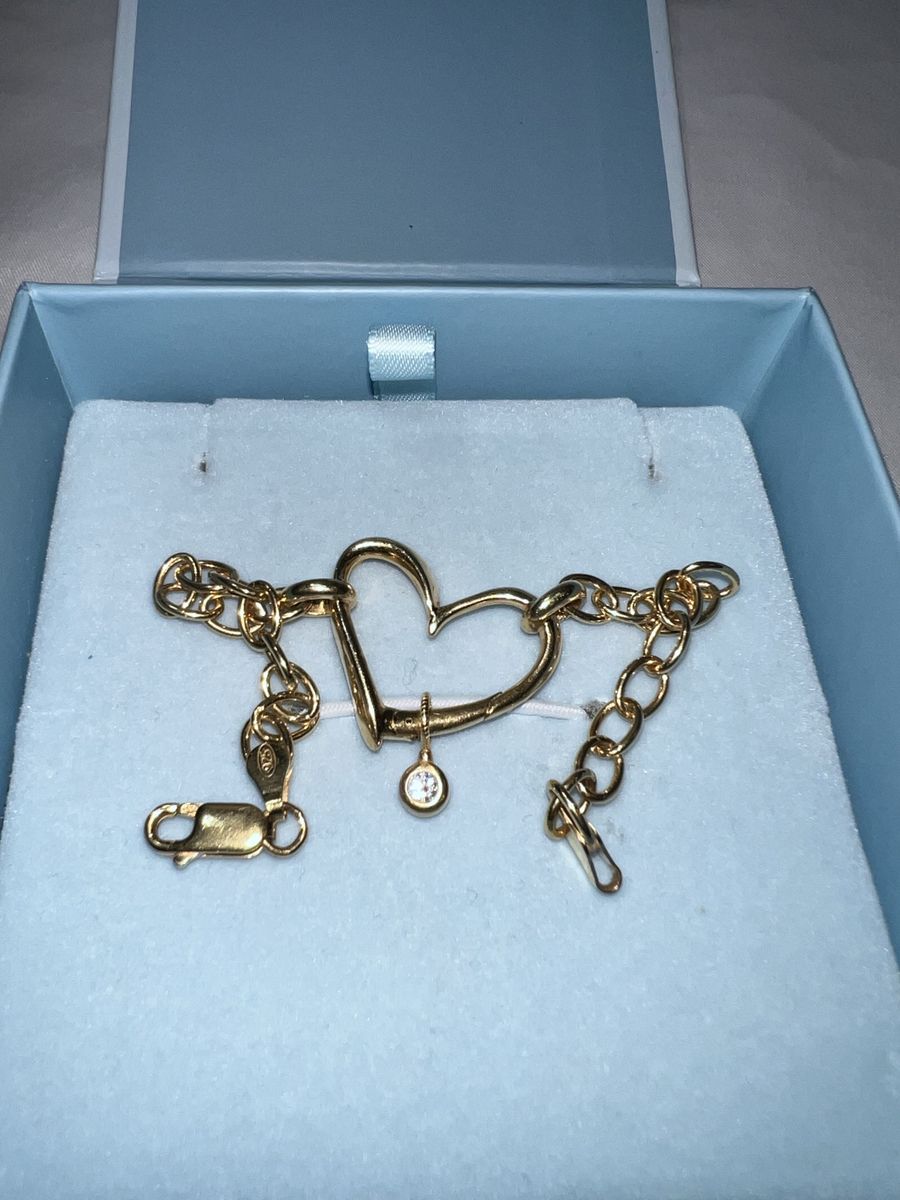 New Theo-Grace 18k-Gold Vermeil Heart Charm Bracelet with .10CT Diamond Accent
