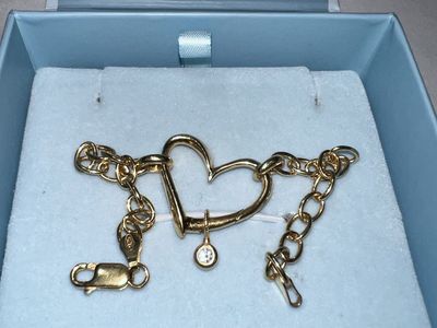 New Theo-Grace 18k-Gold Vermeil Heart Charm Bracelet with .10CT Diamond Accent