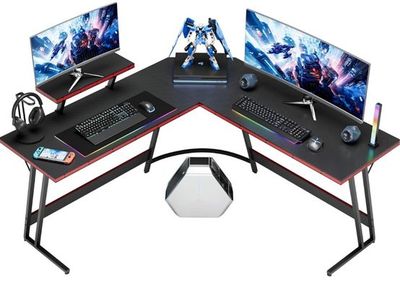 L-shaped corner desk with monitor stand