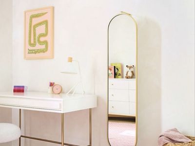 West Elm Swivel Mirror with Pinboard - 13.25"W x 56"H Oval Gold Frame
