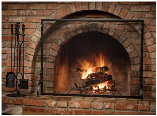 Uniflame - Black Wrought Iron 44" x 33" Single-Panel Sparkguard Fireplace Screen