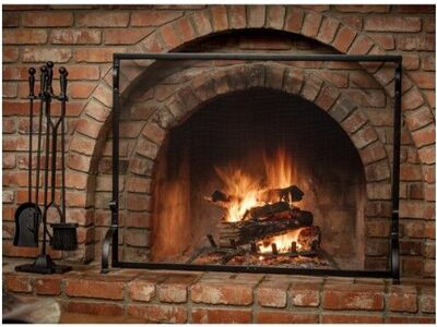 Uniflame - Black Wrought Iron 44" x 33" Single-Panel Sparkguard Fireplace Screen