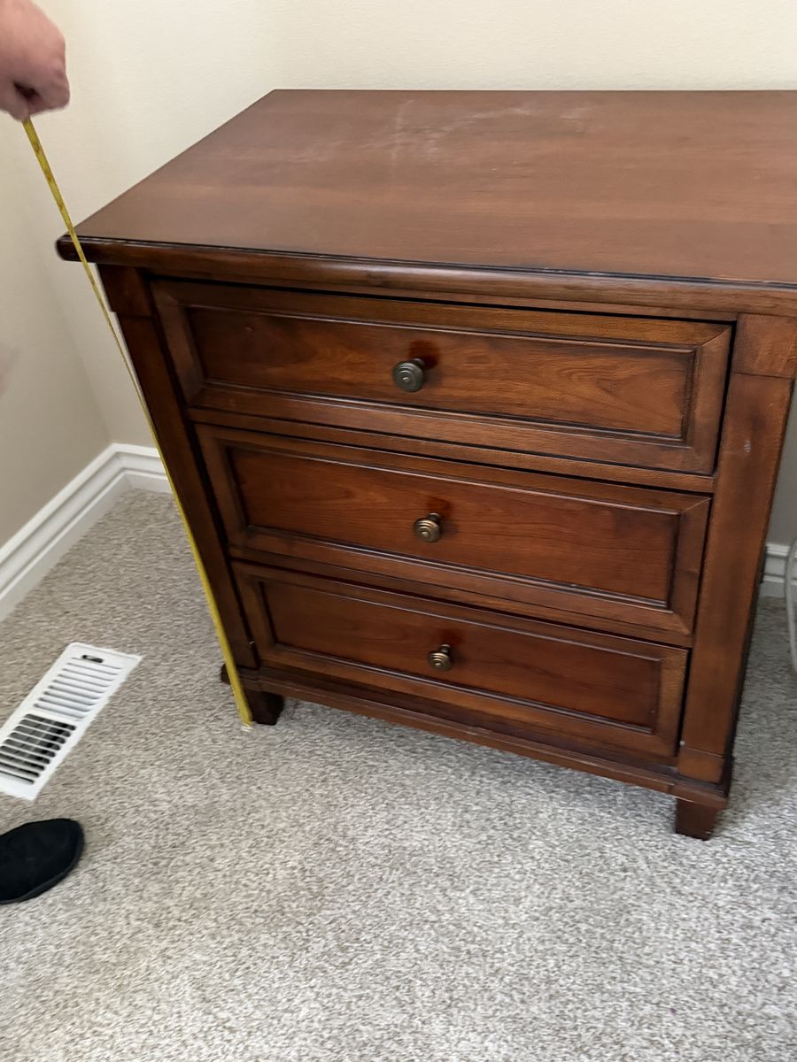 Set of 2 Bassett 3-Drawer Wood Nightstand/End Table - Dark Cherry Finish, Good Condition