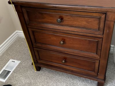 Set of 2 Bassett 3-Drawer Wood Nightstand/End Table - Dark Cherry Finish, Good Condition