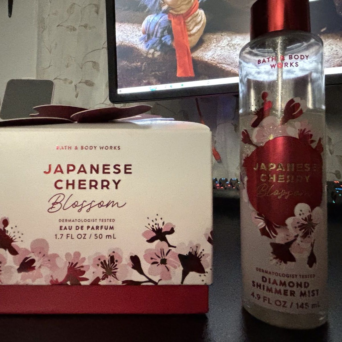 Bath & Body Works Japanese Cherry Blossom Mini Perfume 1.7 fl oz. With box and shimmer spray