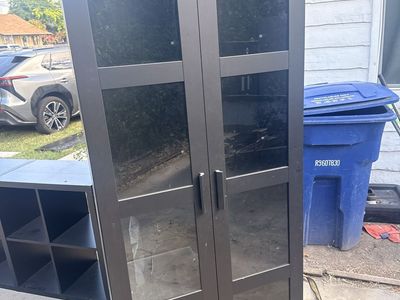 Black Display Cabinet with Glass Doors - Storage and Bookshelf
