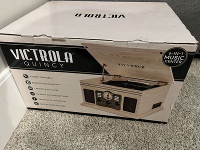 Victrola Quincy 6-in-1 Music Center - Bluetooth, 3-Speed Turntable, CD & Cassette Player, FM Radio