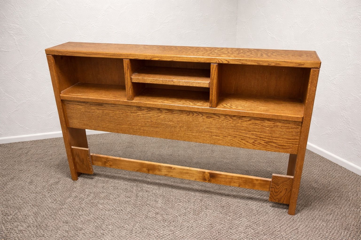 Full Wooden Headboard with Storage Shelves