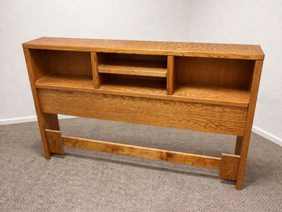 Full Wooden Headboard with Storage Shelves