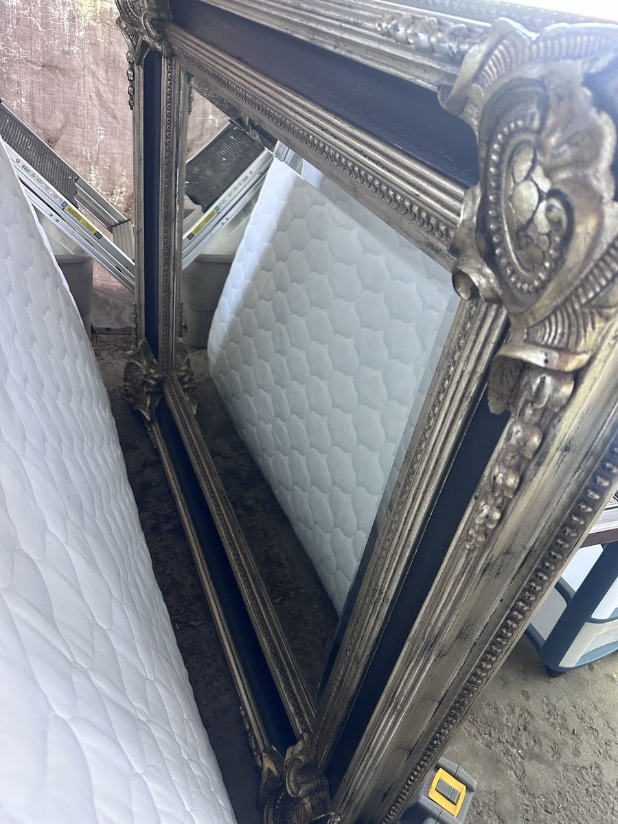 Decorative Arts Inc. Ornate Archival Silver w/ Black Crackle Mirror 55x67