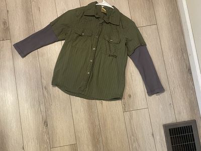 Sideout Boys Green Striped Short Sleeve Shirt with Gray Long Sleeves