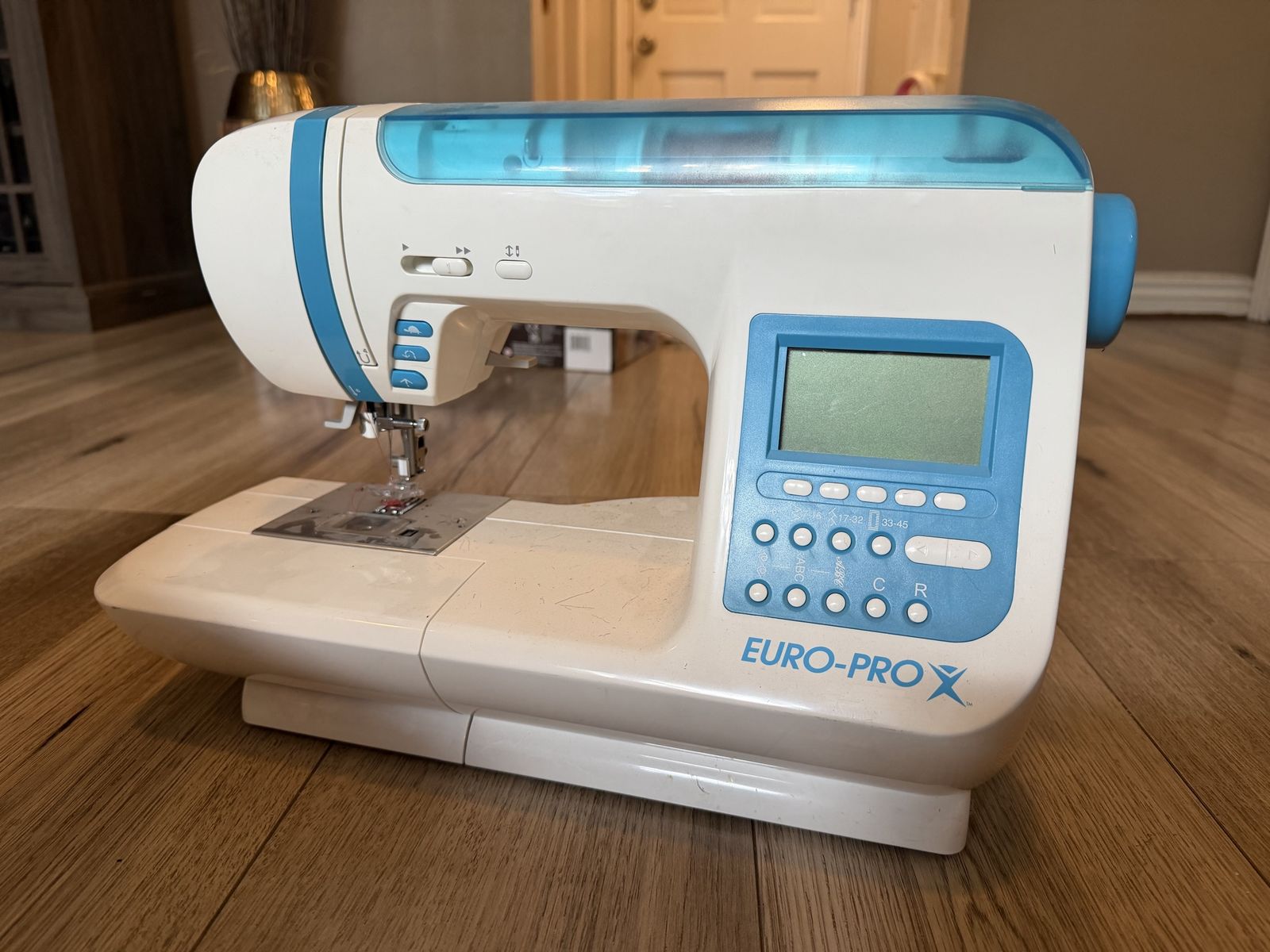 EURO-PRO Sewing Machine - White & Blue, Electronic with Display