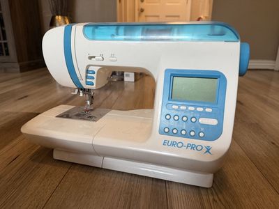 EURO-PRO Sewing Machine - White & Blue, Electronic with Display
