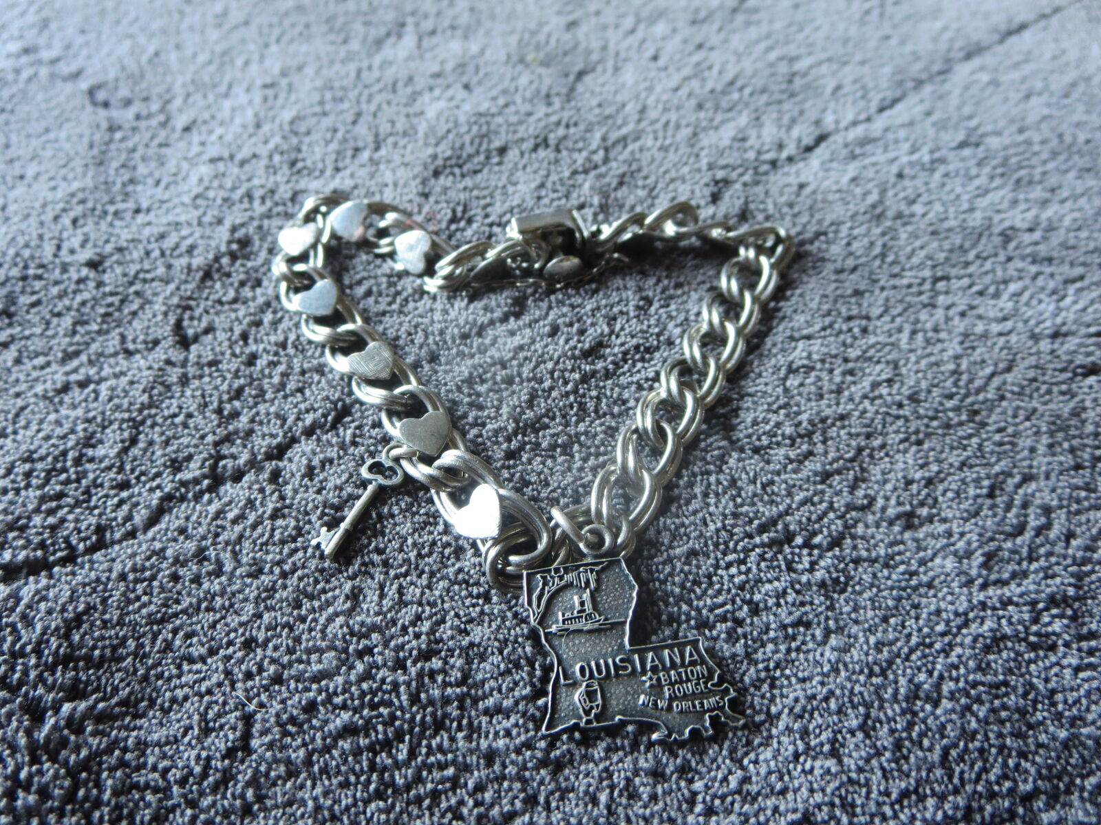 Vintage 1960's Lang Sterling Heart Double Link Charm Bracelet Signed