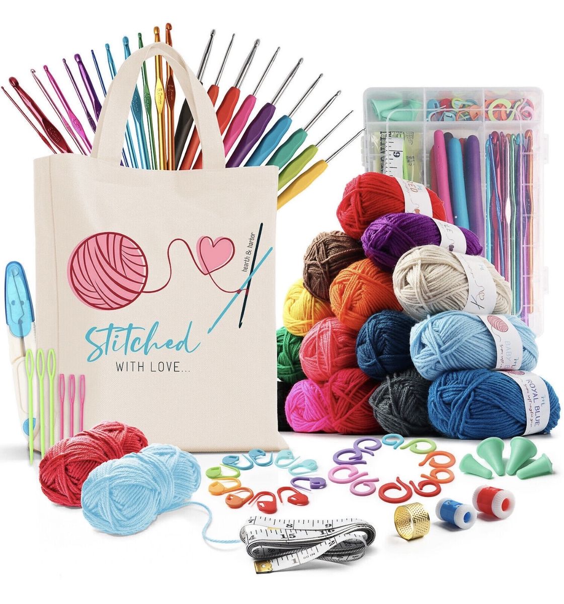 73 Piece Kit Crochet Hooks Knitting Needles Yarn Balls and Tote Bag Set Premium ( 2 for $30)