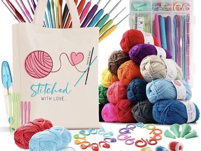 73 Piece Kit Crochet Hooks Knitting Needles Yarn Balls and Tote Bag Set Premium ( 2 for $30)