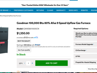 Sale for Goodman 100,000 Btu 80% Afue 9 Speed Upflow Gas Furnace