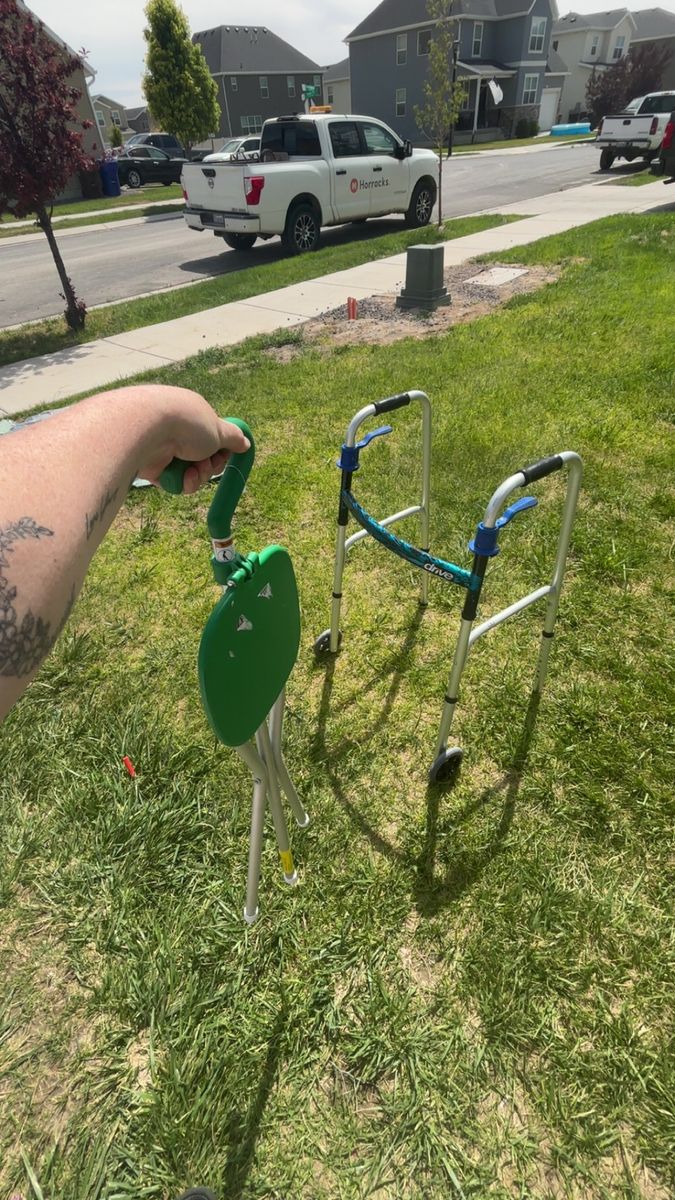 Walker and cane with small seat