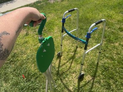 Walker and cane with small seat