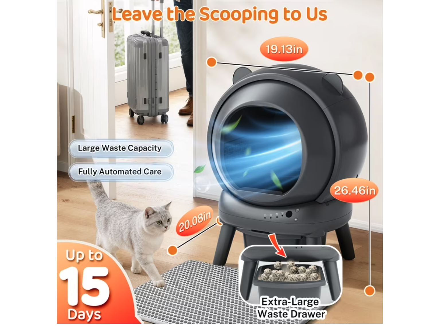 New Automatic Cat Litter Box Self Cleaning, 100+15L Large Size Litter Box