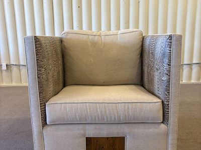 Luxury Club Chair Crocodile Embossed Panels & Reclaimed Wood Accent
