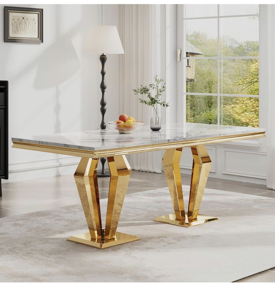 Brand-new In-box White Marble Gold Dining Table
