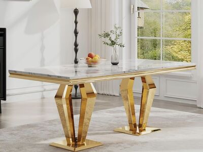 Brand-new In-box White Marble Gold Dining Table