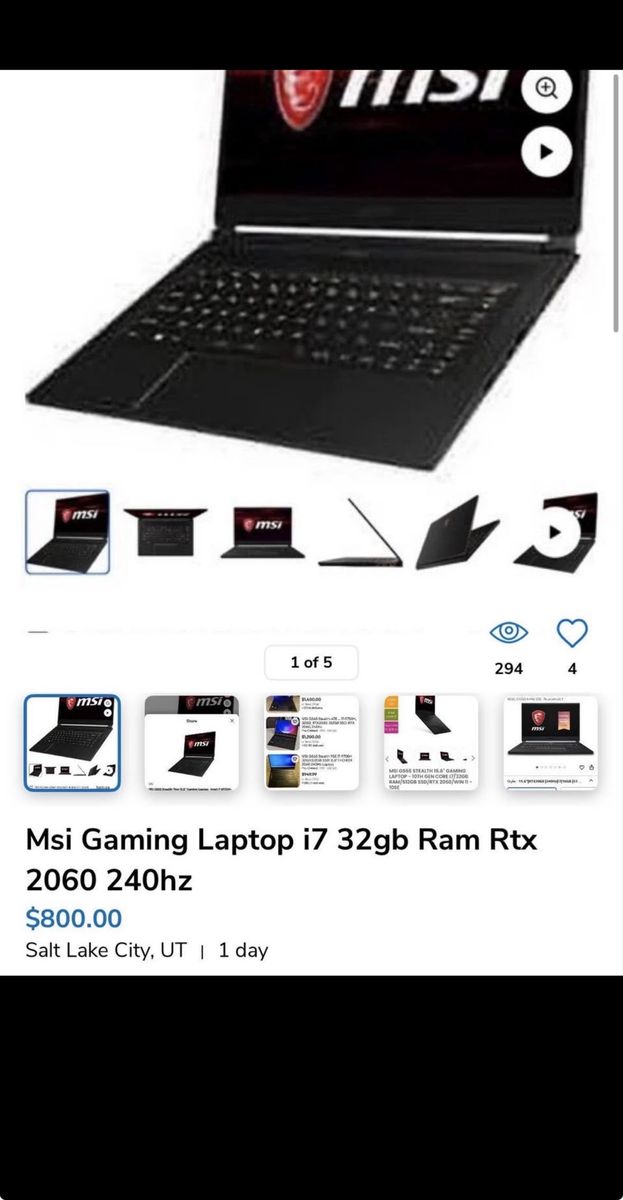 Msi Gaming Laptop i7 32gb ram Rtx 2060 240hz