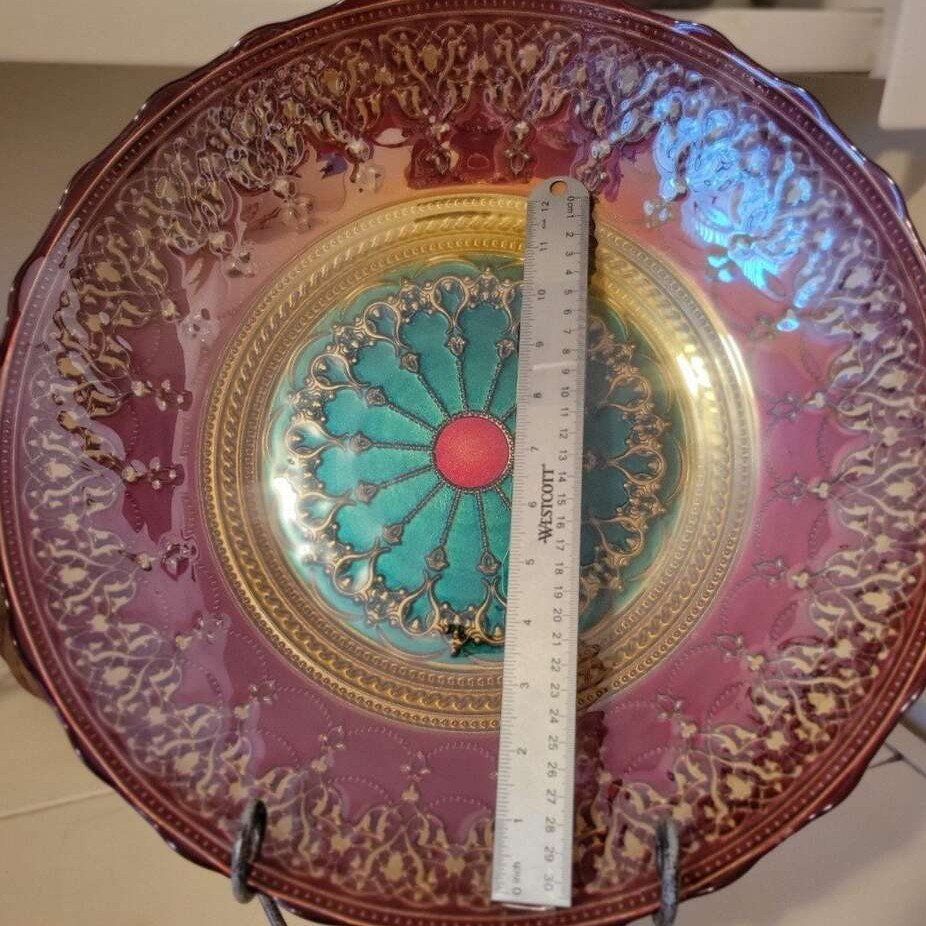 TURKISH ART GLASS REVERSE HAND-PAINTED CENTERPIECE