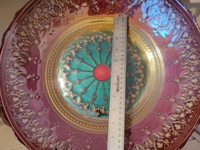 TURKISH ART GLASS REVERSE HAND-PAINTED CENTERPIECE