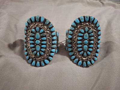 Native American Sterling Silver Turquoise Cluster Cuff Bracelet (Pair)